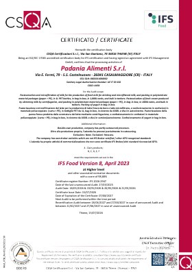 IFS Food Certificate