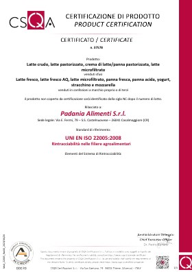 UNI EN ISO 22005:2008 Certification